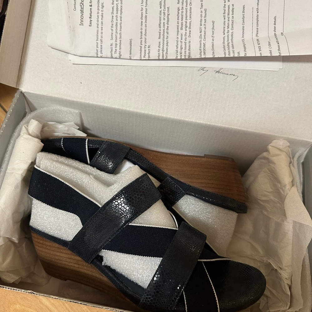 Blue Wedge Shoes with Geometric Straps